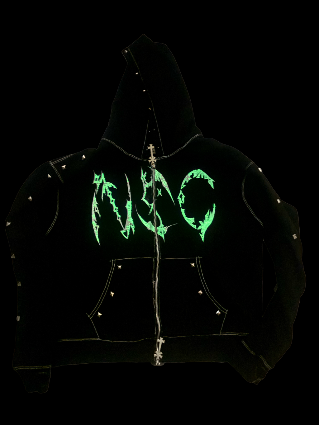 Black and White “CYBER NSC” Bagg Hoodie ( glow in the dark)