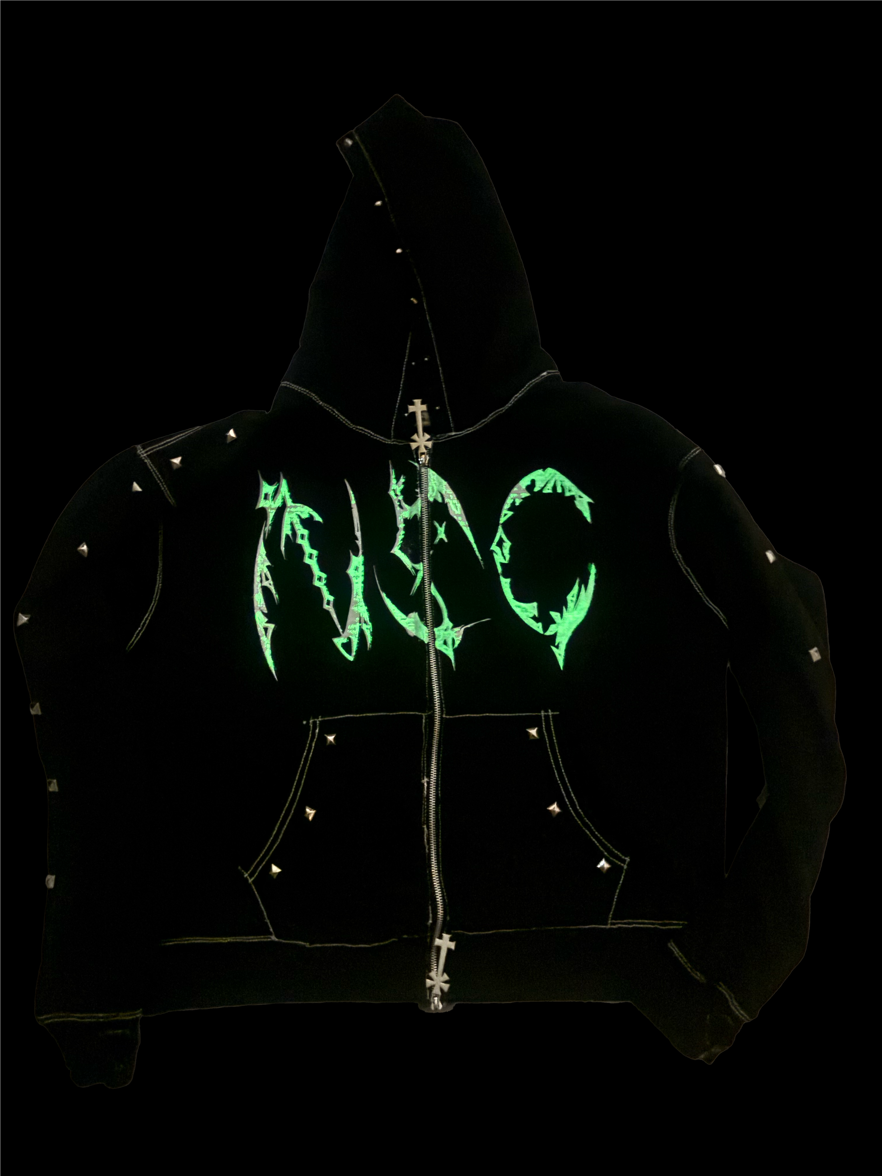 Black and White “CYBER NSC” Bagg Hoodie ( glow in the dark)