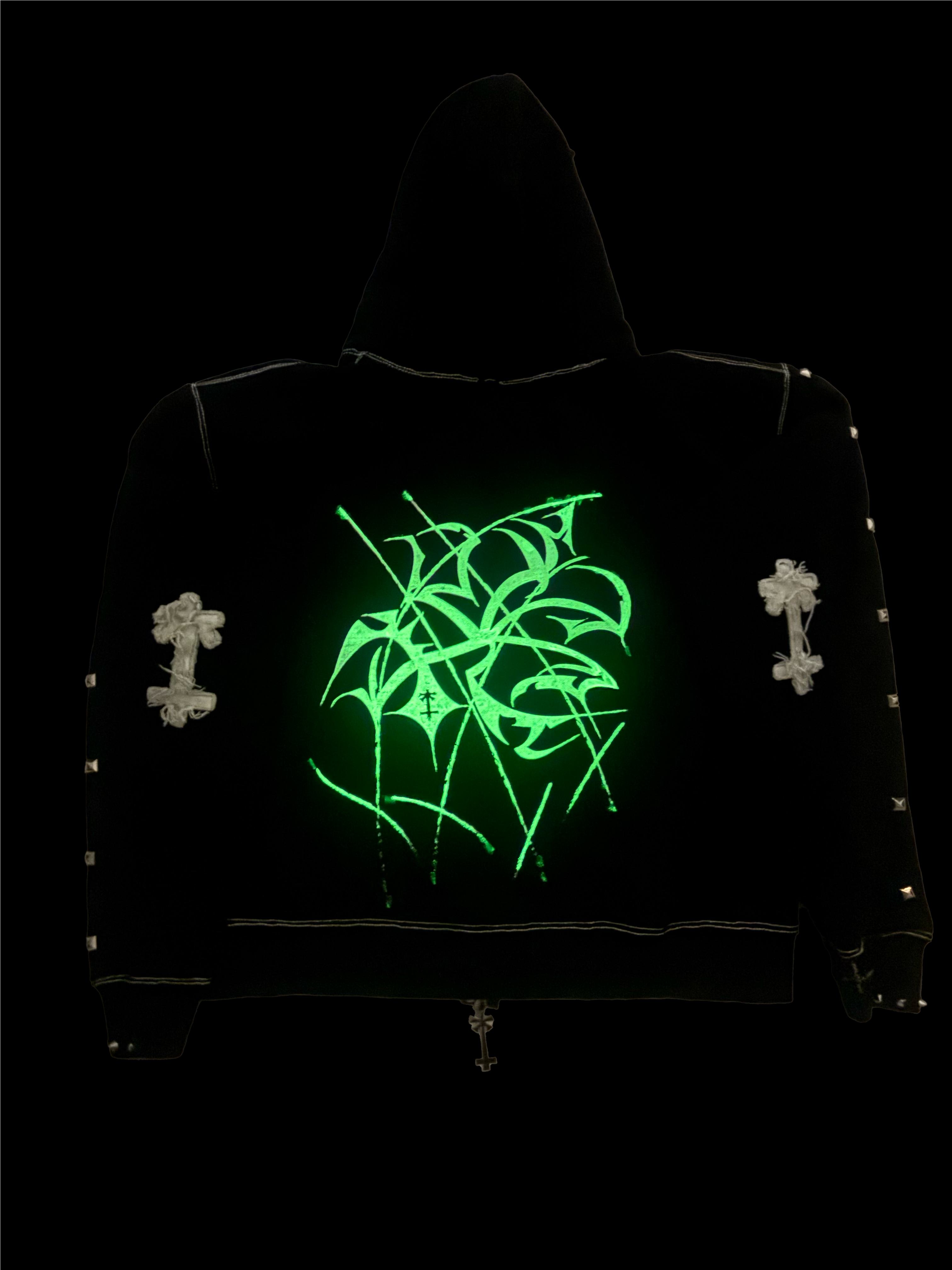 Black and White “CYBER NSC” Bagg Hoodie ( glow in the dark)